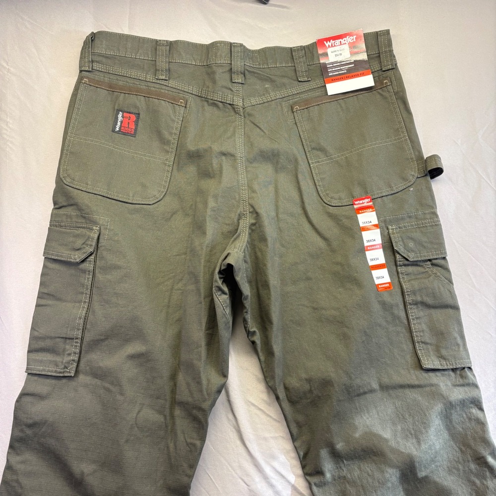 Wrangler Riggs Workwear Ranger Cargo Pants Mens 38x34 Olive Ripstop 103W060LD